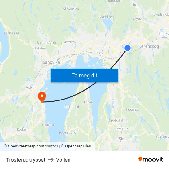 Trosterudkrysset to Vollen map