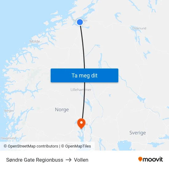 Søndre Gate Regionbuss to Vollen map