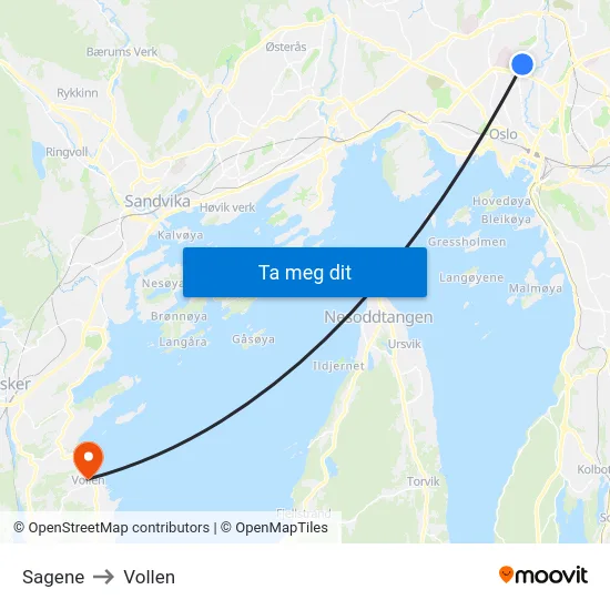 Sagene to Vollen map