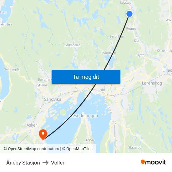 Åneby Stasjon to Vollen map
