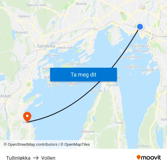 Tullinløkka to Vollen map