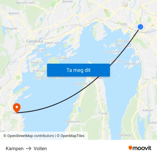 Kampen to Vollen map