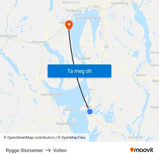 Rygge Storsenter to Vollen map