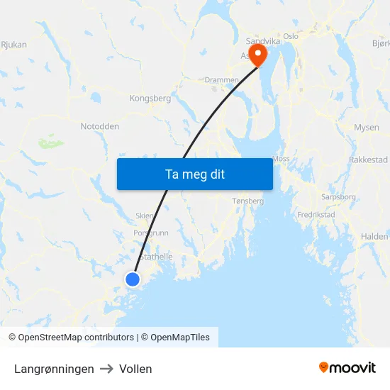 Langrønningen to Vollen map