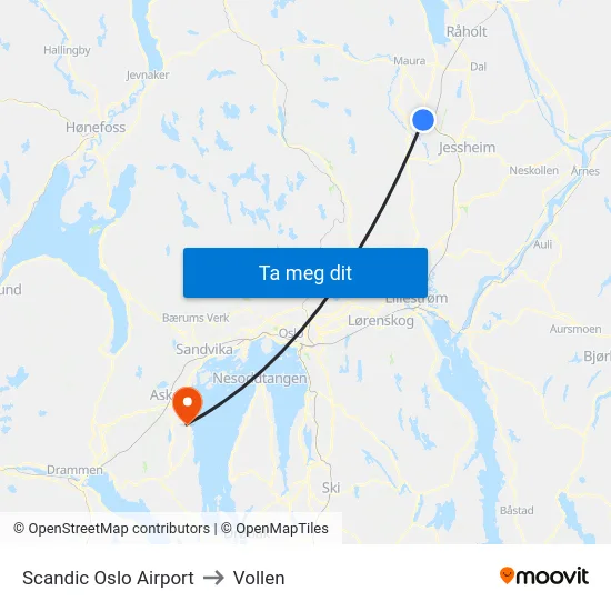 Scandic Oslo Airport to Vollen map