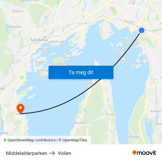 Middelalderparken to Vollen map
