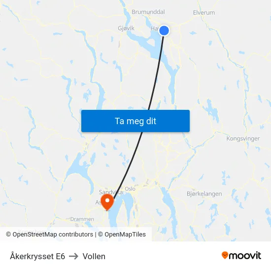 Åkerkrysset E6 to Vollen map