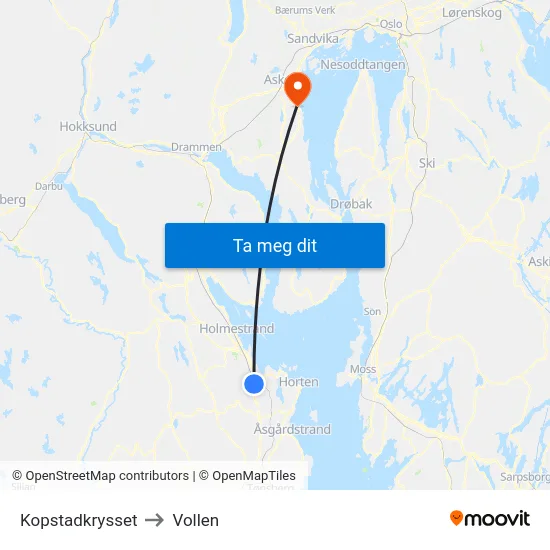 Kopstadkrysset to Vollen map