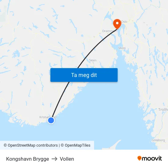 Kongshavn Brygge to Vollen map