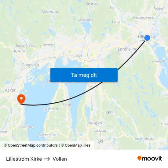 Lillestrøm Kirke to Vollen map