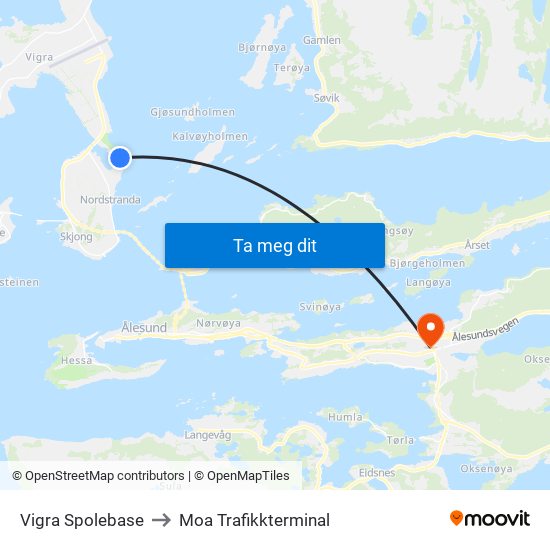 Vigra Spolebase to Moa Trafikkterminal map