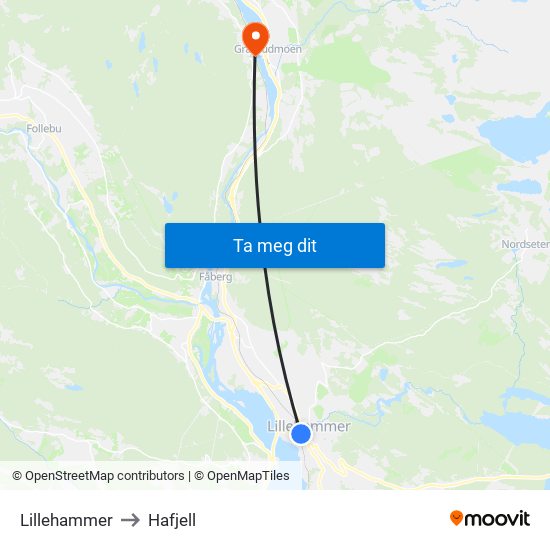 Lillehammer to Hafjell map