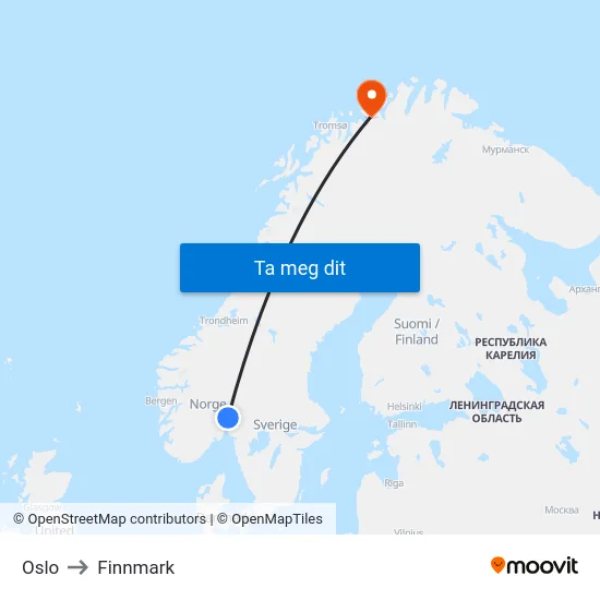 Oslo to Finnmark map
