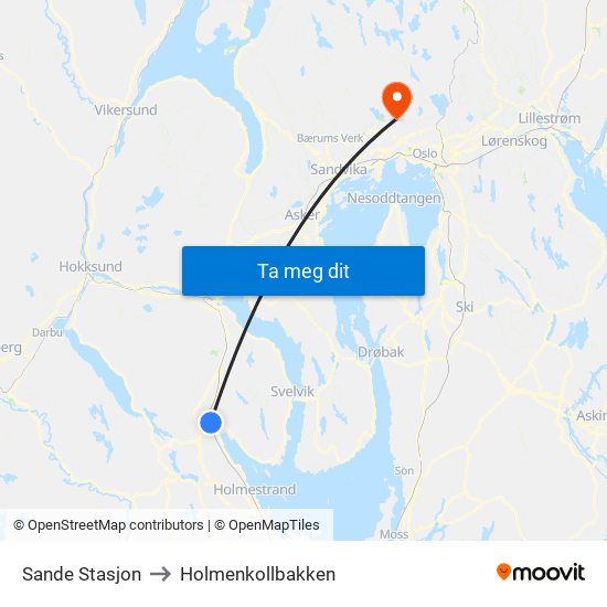 Sande Stasjon to Holmenkollbakken map