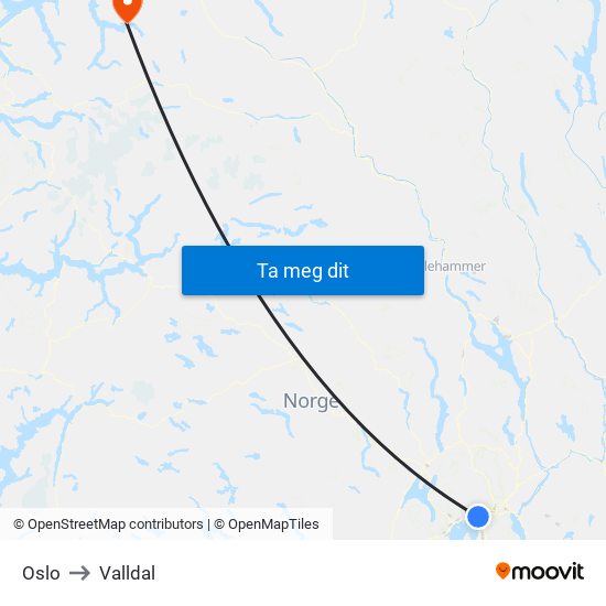 Oslo to Valldal map