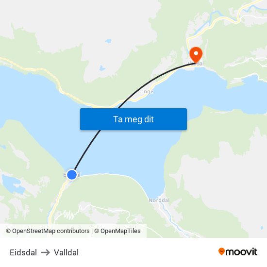 Eidsdal to Valldal map