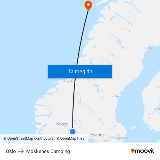 Oslo to Moskenes Camping map
