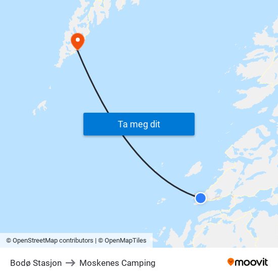 Bodø Stasjon to Moskenes Camping map