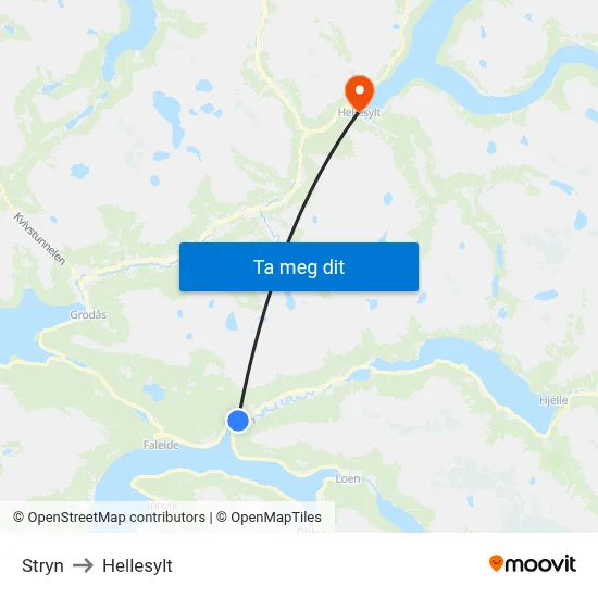 Stryn to Hellesylt map