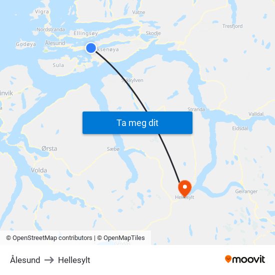 Ålesund to Hellesylt map