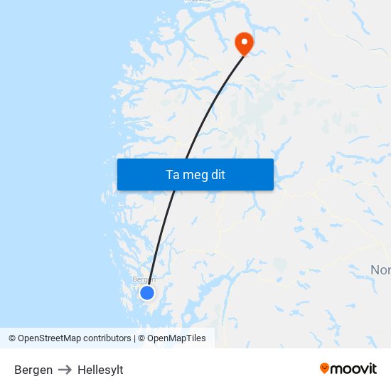 Bergen to Hellesylt map