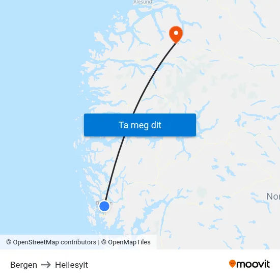 Bergen to Hellesylt map