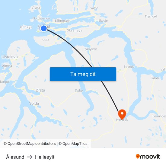 Ålesund to Hellesylt map
