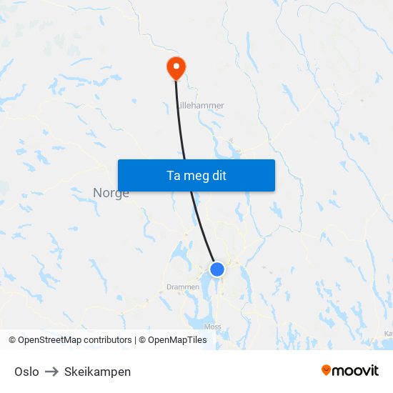 Oslo to Skeikampen map