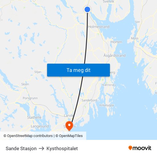 Sande Stasjon to Kysthospitalet map