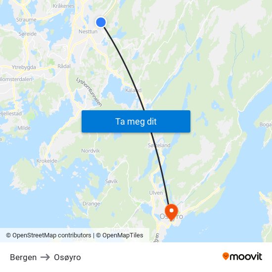 Bergen to Osøyro map