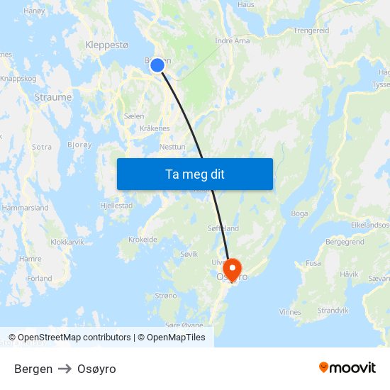 Bergen to Osøyro map