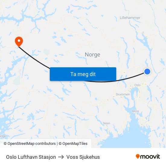 Oslo Lufthavn Stasjon to Voss Sjukehus map