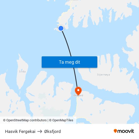Hasvik Fergekai to Øksfjord map
