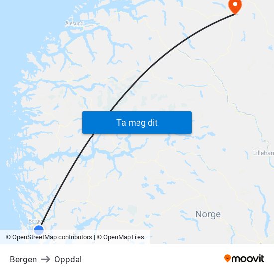 Bergen to Oppdal map