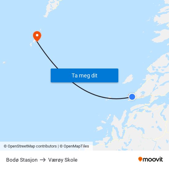 Bodø Stasjon to Værøy Skole map
