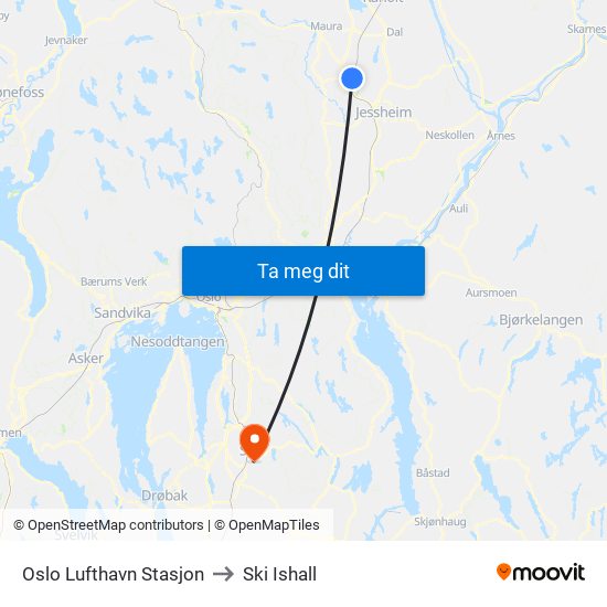 Oslo Lufthavn Stasjon to Ski Ishall map