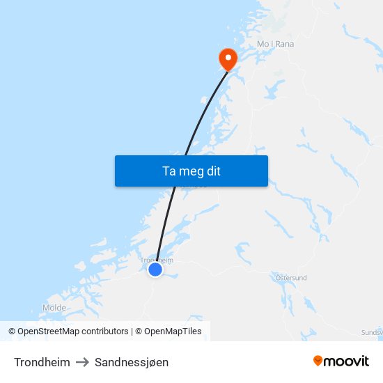 Trondheim to Sandnessjøen map