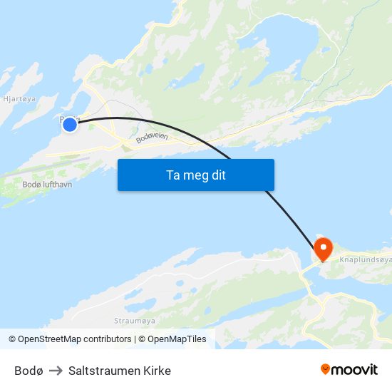 Bodø to Saltstraumen Kirke map