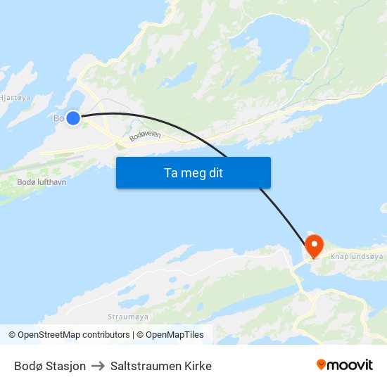 Bodø Stasjon to Saltstraumen Kirke map