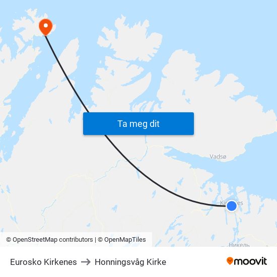 Eurosko Kirkenes to Honningsvåg Kirke map