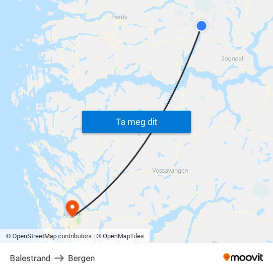 Balestrand to Bergen map