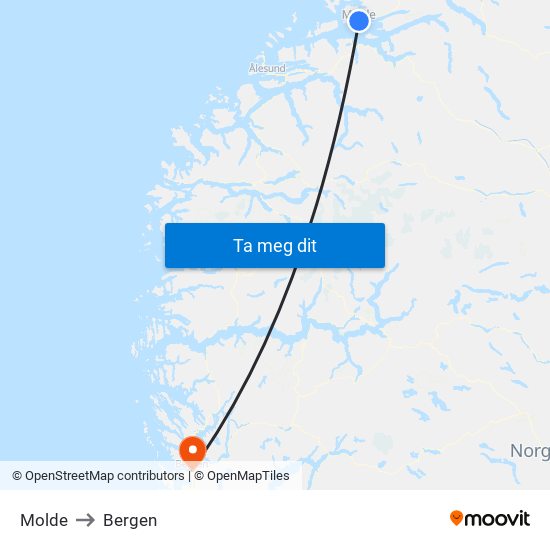 Molde to Bergen map