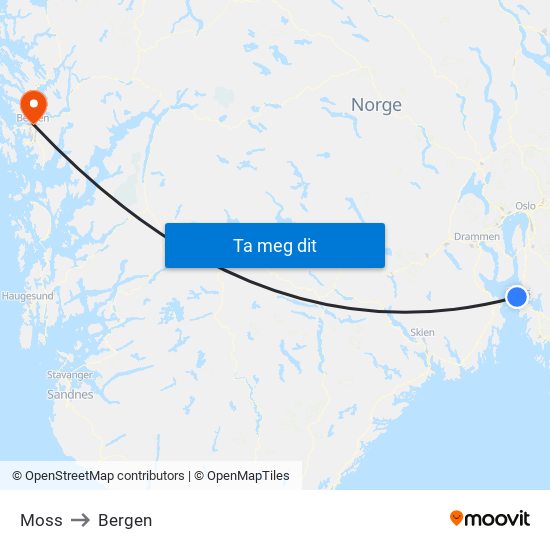 Moss to Bergen map