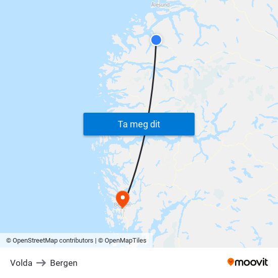 Volda to Bergen map