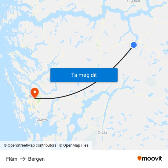 Flåm to Bergen map
