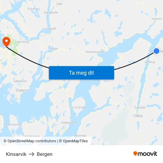Kinsarvik to Bergen map
