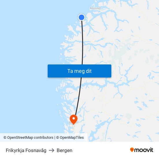 Frikyrkja Fosnavåg to Bergen map