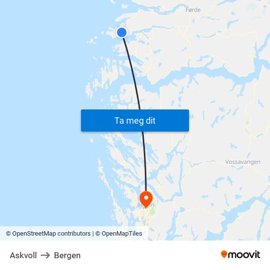 Askvoll to Bergen map