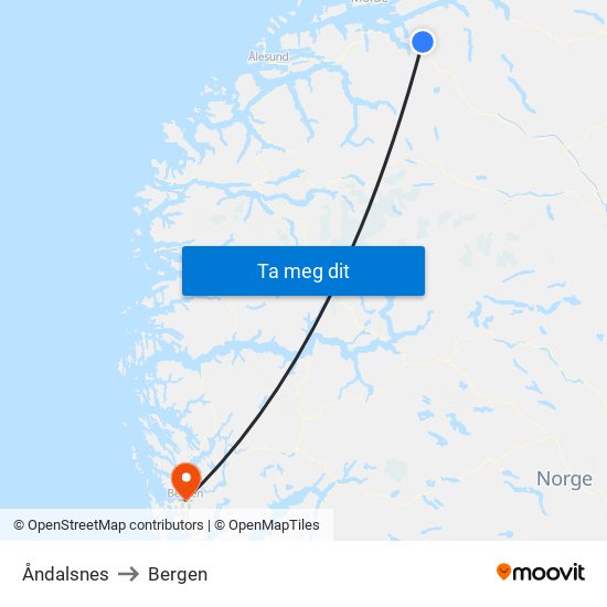 Åndalsnes to Bergen map