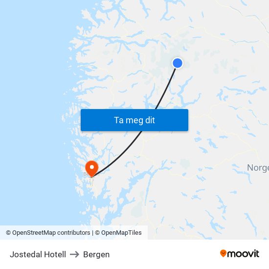 Jostedal Hotell to Bergen map